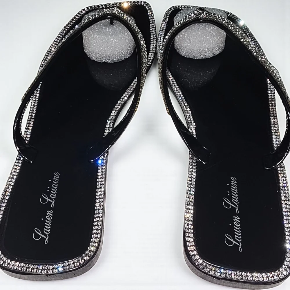 Lauren Lorraine Black and Silver Rhinestone Sandals - Picture 2 of 4